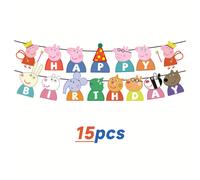 TEMU 15 pancartas de de Peppa Pig, banderas de para fiestas de , decoraciones para reuniones familiares