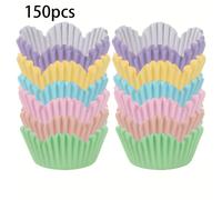 TEMU 150/300 piezas de vasitos para pastel con festoneado, surtido de 6 colores, para muffins y pasteles, ideales para hacer postres como Navidad, Año , Día de San Valentín, Día de la y