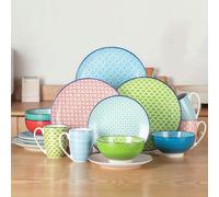 TEMU 16 piezas de porcelana multicolor japonés - Juego de vajilla mediterránea con de cena, de postre, de y taza, servicio para 4