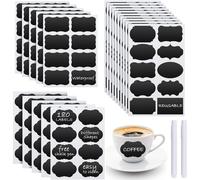 TEMU 180 pegatinas reutilizables para pizarra, con 2 rotuladores de tiza blanca borrables , mini etiquetas decorativas para pizarra, para frascos, recipientes, cocina, hogar, despensa, oficina