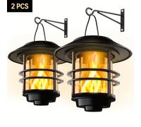 TEMU 1pc/2pcs Lámpara Solar Colgante Exterior con Llamas Parpadeantes, Vidrio , Acero Inoxidable, Luz Solar para Pared, Valla, Patio, Senderismo, Camping