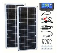 TEMU 1pc/2pcs Panel Solar Flexible de 30W, Cargador Solar Portátil, Controlador Opcional de 100A, Soporte para Carga de Teléfonos Móviles, Coches, RV, para Exteriores