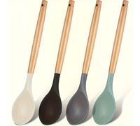 TEMU 1pc/4pcs, Cuchara de antiadherente de silicona, Cuchara de cocina, Cuchara para servir con mango de madera, Cucharas de utensilios resistentes al para mezclar, hornear, servir y remover