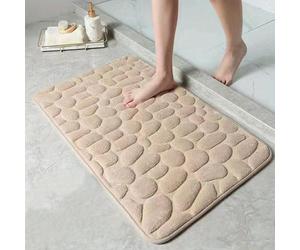 TEMU 1pc Alfombra de Baño con Relieve de Piedra Calada, 100% Poliéster, , Absorbente, Antideslizante, Lavable, Sin Parabenos, Ideal para la Decoración de la Ducha y el Baño, Alfombra de Baño