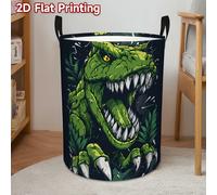TEMU 1pc Cesto Plegable con Estampado de Dinosaurio - Cesta de Ropa Redonda de Gran Capacidad con Asa Resistente, Lona de Poliéster Ideal para Habitación, Dormitorio, Almacenamiento de Juguetes y Ropa