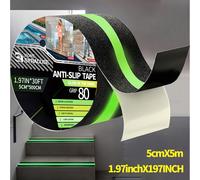 TEMU 1pc Cinta Antideslizante de Resistencia con Fosforescente, Impermeable y para Escaleras Exteriores o Sótanos, Adhesión Fuerte, Negra con Verde Neón (1.97 pulgadas x 197 pulgadas)