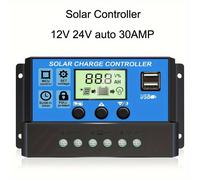 TEMU 1pc Controlador de Carga Regulador de Panel Solar con Pantalla LCD Ajustable, Puerto USB Dual, Configuración de Temporizador, PWM 12V/24V, Automático
