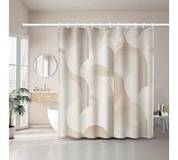 TEMU 1pc Cortina de Baño Estilo Moderno Minimalista con de Líneas Curvas en Marrón , Ganchos de Plástico, Lavable a Máquina, Ideal para Hogar y Hotel