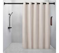 TEMU 1pc Cortina de Baño Minimalista con de Lino y Anillos Plateados Grandes, Decoración para el Hogar, Tela de Poliéster