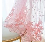 TEMU 1pc Cortina transparente bordada con flores estilo francés vintage cortina transparente con ojales tipo anillo para dormitorio decoración del hogar de ventana de
