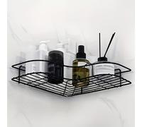 TEMU 1pc Estante de Esquina de Acero Inoxidable Negro Elegante - , Montaje en Pared sin Taladro para Baño y Cocina con 2 Niveles para Champú, Productos de Cuidado de la Piel y Más - para Organizar