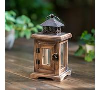 TEMU 1pc Farol de Vela de Madera Rústica - Luz Decorativa de Granja Desgastada para en en Casa, , Estante, Patio, de Mesa - No Necesita Electricidad, Luces para