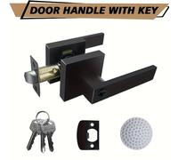 TEMU 1pc Manija de Puerta de Metal Negro de Resistencia con Llave y Cerradura - Aleación de Duradera, Octogonal, Instalación Fácil para Seguridad en Hogar y Oficina