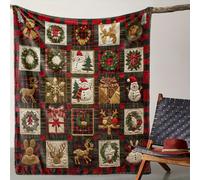 TEMU 1pc Manta Navideña Vintage de Cuadros - y Acogedora de Franela, Ideal para Sofá, Cama, Auto, Oficina, Camping y Viajes, Regalo Todo el Año