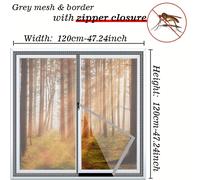 TEMU 1pc Mosquitera de Ventana con Cremallera - Mosquitera Invisible Autoinstalable, a Prueba de Mosquitos e Insectos, , Uso Doméstico, Mosquitera Adhesiva Sin Taladro - de Poliéster