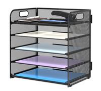 TEMU 1pc Organizador de papel de 5 bandejas con asa - Organizador de archivos/cartas de rejilla en papel negro para oficina, hogar o
