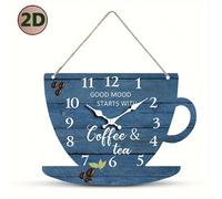 TEMU 1pc Reloj de Pared Único Estilo Taza de Café, Diseño Minimalista con de Madera, Reloj Silencioso de Cuarzo para Dormitorio Sala Oficina Cocina Baño, Funciona con Pilas (Pilas No Incluidas)