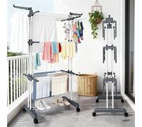 TEMU 1pc Soporte de Secado de Pie, Estante Telescópico Móvil de 3 Niveles para Toallas, Estante Plegable Multifuncional para Ropa en /Exterior (Tipo con Ruedas), Soportes de Secado