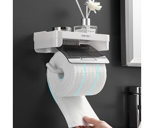 TEMU 1pc Soporte Desechable para Toallas de Cara y Papel Higiénico con Almacenamiento, Montaje en Pared sin Taladro, Organizador para Papel de Cocina y Accesorios, para Baño y Cocina