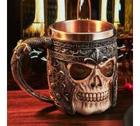 TEMU 1pc Taza de café, Taza de cerveza de acero inoxidable con calavera de vikingo, Jarra de resina, de bebida, Regalo para hombres en , Amante de calaveras, Decoración de Halloween y bar