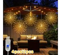 TEMU 2/4 Luces colgantes LED, luces de estrella 180/360 LED, 8 ajustables IPX4, luces de con cable de cobre, ideales para fiestas en el jardín y Navidad