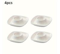 TEMU 2/4 piezas Bandeja de cerámica blanca para huevos, Juego de hueveras, Platillo para huevos Desayuno Huevera, Suministros de cocina Soporte para huevos