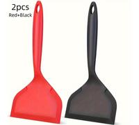 TEMU 2 espátulas anchas de silicona para sartén antiadherente, utensilios de cocina resistentes al , volteador flexible de mango corto, adecuado para huevos, panqueques, huevos , pescado