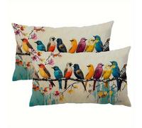 TEMU 2 fundas de almohada de poliéster con estampado digital de pájaros coloridos y flores, de almohada rectangular de poliéster, de cojín decorativa para sofá (no el relleno de la almohada)