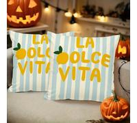 TEMU 2 fundas de cojín decorativas de 18x18 pulgadas con estampado de Halloween, Navidad y La Vita Lemon - Decoración - transpirable para sofá, cama, , regalo para el hogar (sin relleno)