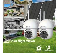 TEMU 2 piezas Cámara de seguridad solar para exterior ANRAN 3MP inalámbrica, cobertura PTZ 355°, alertas PIR, batería, audio bidireccional, visión nocturna a color, Alexa