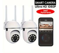 TEMU 2 piezas Cámara de seguridad WiFi Ease 1080P HD, visión nocturna a color, audio bidireccional, /inclinación/, seguimiento y detección de movimiento para seguridad del hogar, foco y , con cable
