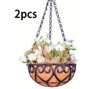 TEMU 2 piezas Cesta colgante redonda con revestimiento, jardín exterior, decoración de porche - Soporte para flores colgante, , patio, césped, jardín