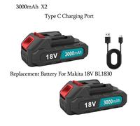 TEMU 2 piezas de batería de litio de 18V 3000mAh, batería de repuesto de 3.0AH para Makita 18V BL1860 BL1850 BL1830, puerto de carga tipo C, carga rápida