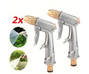 TEMU 2 Piezas de Boquilla de Manguera de Jardín de Presión, Alcance de 15 Metros, Acero Inoxidable, Conector de Latón, Accionamiento Manual, para Riego, y Ducha de Rociado