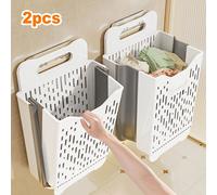 TEMU 2 Piezas de Cesto de Ropa Plegable para Pared con Adhesivo Sin Taladro, Cesta de Plástico Transpirable para Baño, Lavandería y Organización del Hogar, Cestos de Ropa