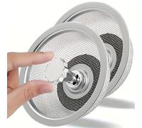 TEMU 2 Piezas de Colador para Fregadero con Mango y Tapón, Reemplazo de Cesta de Drenaje de Acero Inoxidable, Filtro de Malla para de Residuos en Cocinas de Hoteles y Restaurantes