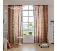 TEMU 2 Piezas de Cortinas Bohemias con de - 100% Poliéster, Filtro de Luz y Privacidad, Estampado Geométrico y Floral , Lavable a Máquina para Dormitorio, Sala Comedor o , Diseño Colorido