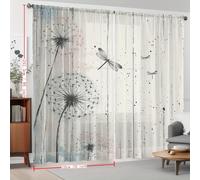TEMU 2 Piezas de Cortinas Transparentes con Estampado de y , Estilo Literario con Bolsillo para Barra, Decorativas Elegantes para Cocina, Café, Sala o Jardín