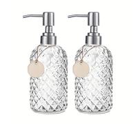TEMU 2 piezas de elegante dispensador de jabón de vidrio, 400 ml - Recargable, diseño de rejilla de transparente para loción, champú y gel de ducha - Lujo nórdico de luz, bomba de tipo presión,