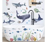 TEMU 2 piezas de grandes calcomanías de pared de acuarela, adhesivos de pared de animales oceánicos, calcomanías de bañera, tema marina , decoración del hogar, suministros para fiestas