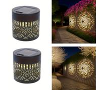 TEMU 2 piezas de luces solares de pared para exteriores, encendido/apagado automático, diseño arquitectónico retro moderno hueco, proyector decorativo para jardín, , , villa