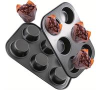 TEMU 2 Piezas de Moldes para Muffins de Acero al Carbono - 6 Cavidades Redondas Antiadherentes para Cheesecakes, Utensilios de Horneado Duraderos y Seguros en Horno con Distribución Uniforme del