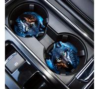 TEMU 2 Piezas de Posavasos para Auto Rey Lobo de Azul, Antideslizantes y Extraíbles, Absorbentes de Bebidas Universales, Accesorios para Coche