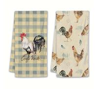 TEMU 2 piezas de Toallas Rústicas para Cocina Estilo Granja - Diseño Cuadriculado y Pollo, Paños de Cocina 100% Poliéster para Cocinar, Hornear, Secar Platos, Solo a