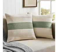 TEMU 2 piezas, Fundas de cojín decorativas estilo bohemio verde , suaves y transpirables, 18 x 18 pulgadas, fundas de cojín para sofá de , sin rellenos de cojín