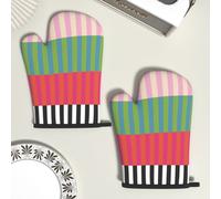 TEMU 2 Piezas Guantes de Horno 10.6*6.7 Pulgadas Diseño a Rayas Calidad Antideslizantes Resistentes al Regalo de para Horno, Freidora de Aire, Decoración de Cocina, Cocinar, Asar, Hornear, Camping