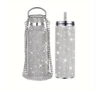 TEMU 2 piezas/juego de botella térmica Bling de 600 ml/20 oz, taza de acero inoxidable con diamantes de , vaso de Navidad, regalo de San Valentín