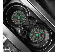 TEMU 2 piezas Retro Mandala Flor Absorbente Portavasos Cojín para Coche - Adiciones Interiores para Coche para Mujeres, Posavasos para Vasos de Agua para Vehículos de Coche y Escritorio en Casa