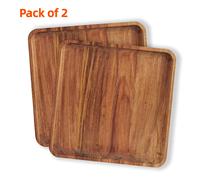 TEMU 2 Platos Cuadrados de Madera de Acacia de 7.8 pulgadas, Platos de Comida de Madera, Bandejas para Postres, Bandeja para Galletas