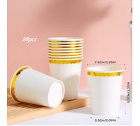 TEMU 20/24 piezas de vasos de papel desechables, blancos con diseño de encaje dorado, vasos para bebidas frías para fiestas de , reuniones familiares, picnics y decoraciones de